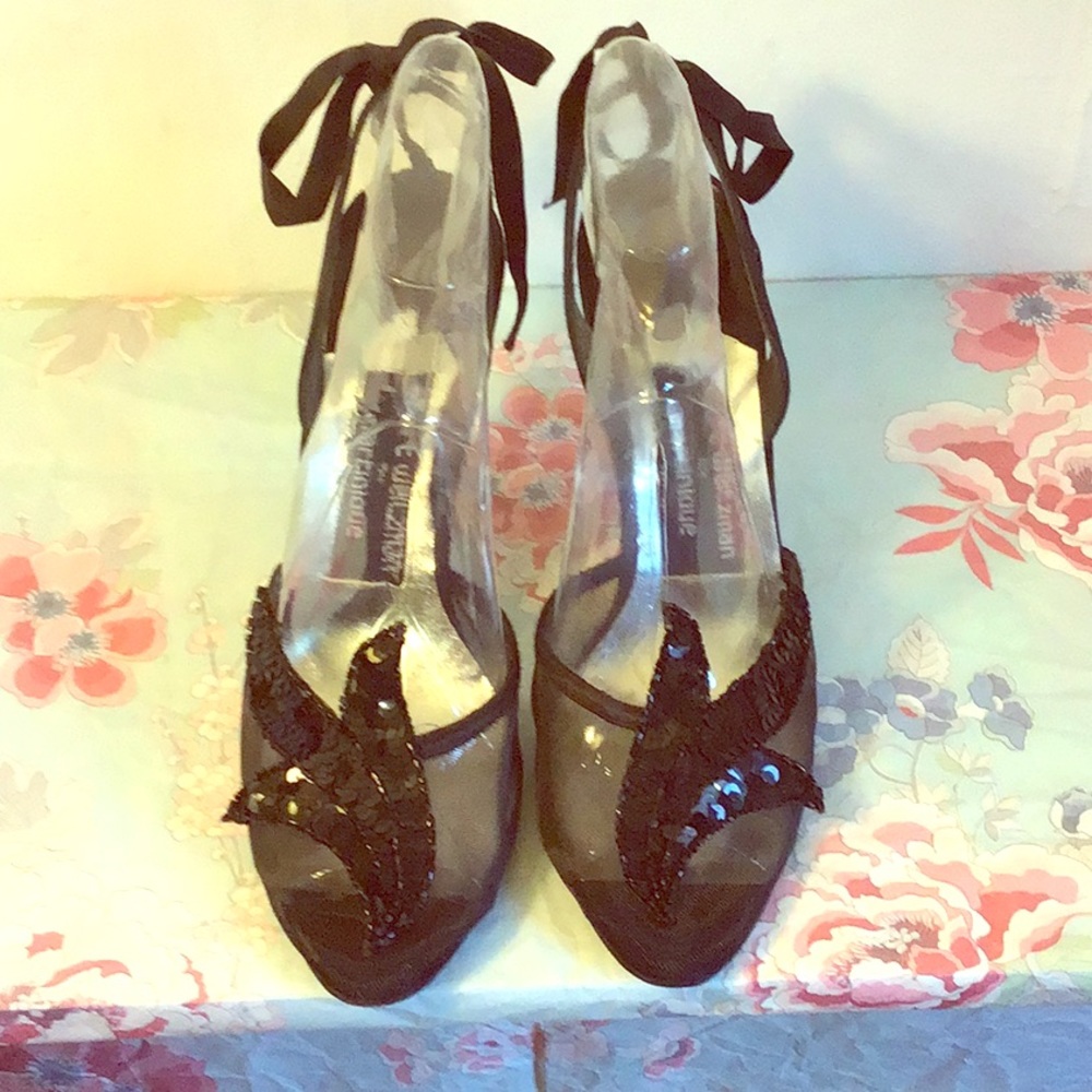 Stuart Weitzman Black Sequin And Mesh Heels - image 1